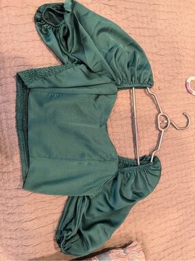 Emerald Green Puff Sleeve Crop Top